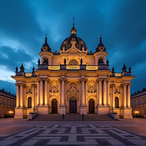 A grand, historic building in Vienna illuminated at dusk.